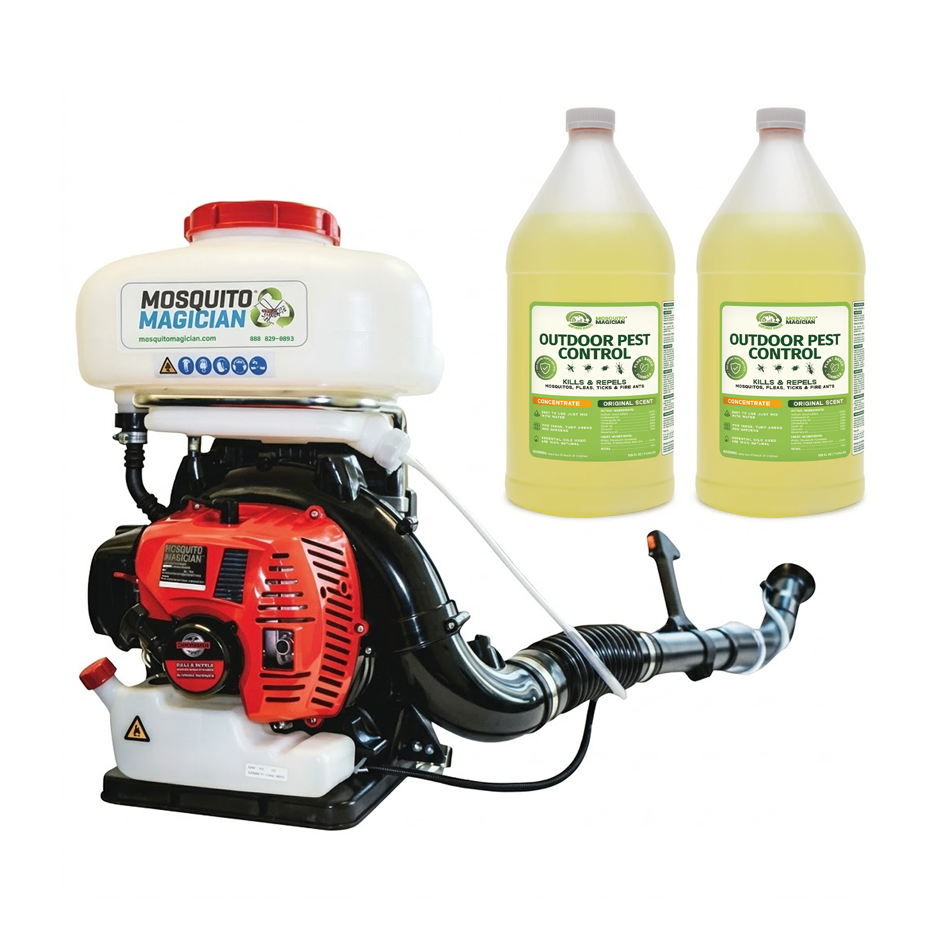 Gas Powered Backpack Fogger + 2 Gallons Mosquito Killer & Repellent Combo